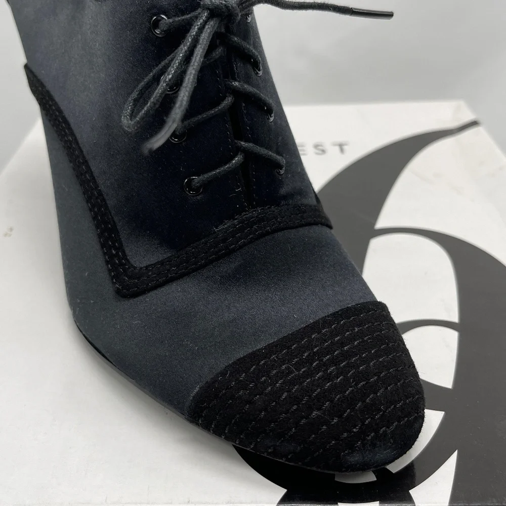 NINE WEST Tenant Black Satin High Heel Lace-up Shootie Size 8.5M NIB